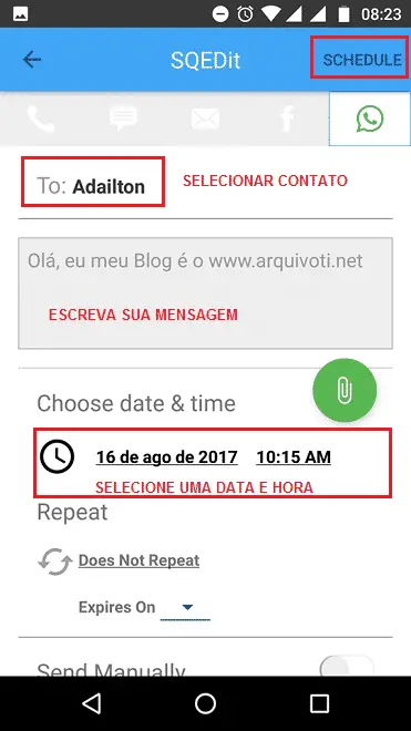 Como agendar e enviar mensagens do WhatsApp no ​​Android 7