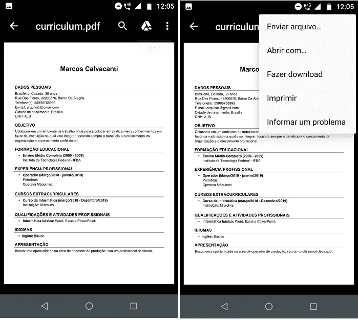 Como fazer currículo no celular android 5