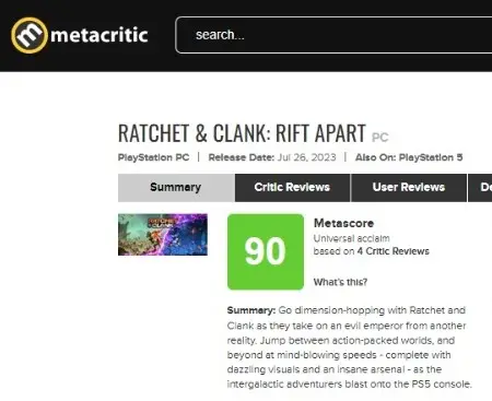 Metacritic - RATCHET & CLANK: RIFT APART (PS5) reviews are