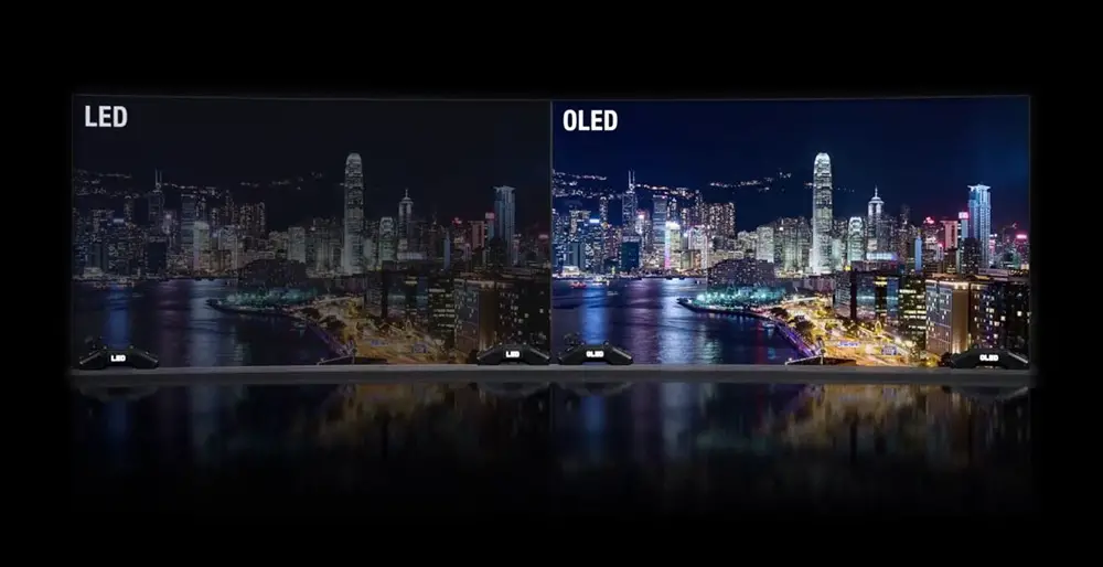 Imagem comparativa entre uma TV LED e uma TV OLED